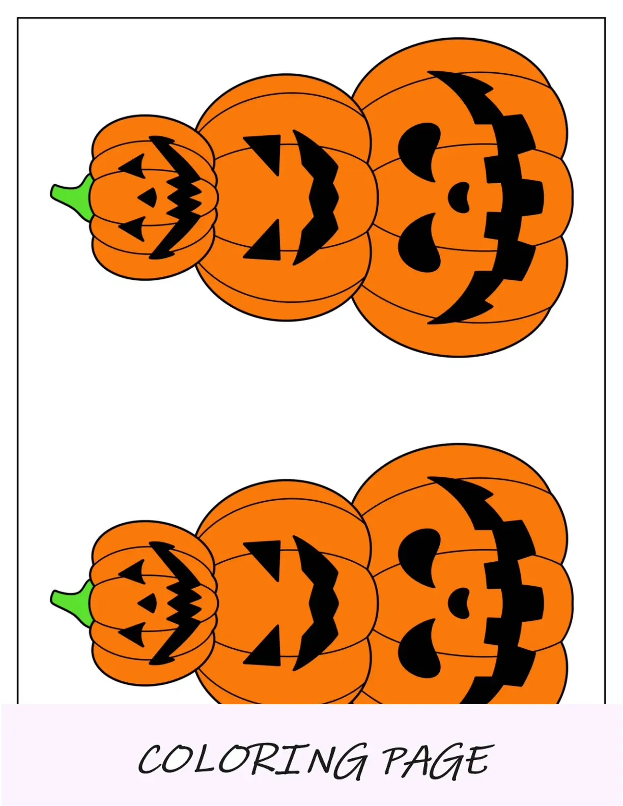 Plantilla de calabaza de torre Jack O Lantern coloreada de dos medias páginas