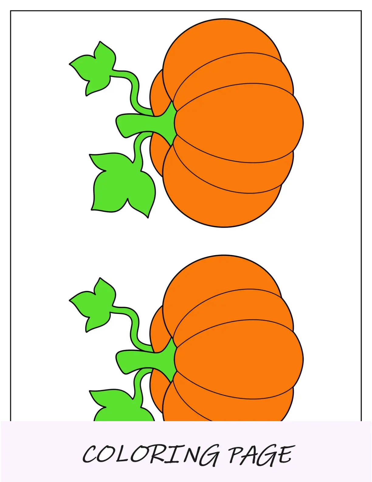 Plantilla de calabaza otoñal coloreada de dos medias páginas