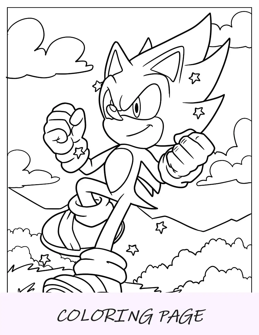 Página para colorir do Super Sonic rodando na Ilha dos Anjos