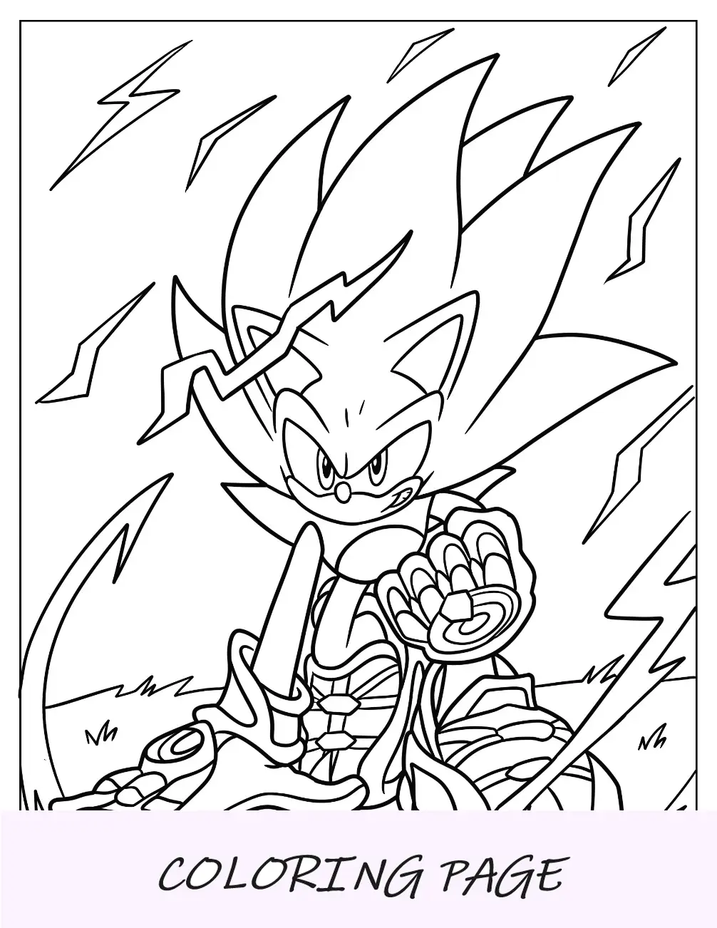 Super Sonic Coloring Page Power Up com luvas especiais