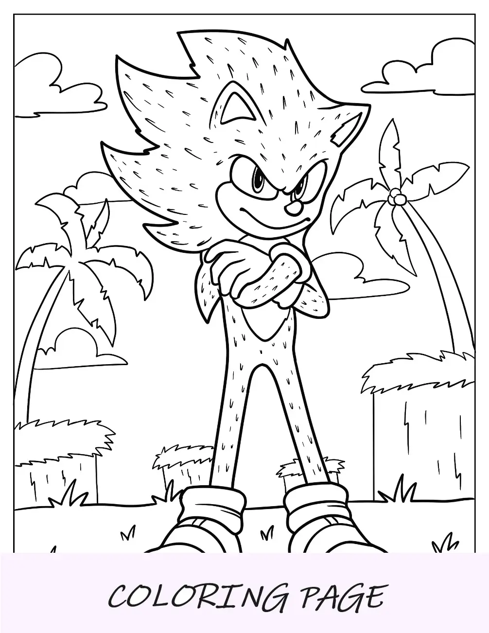 Página para colorir Furry Super Sonic com braços cruzados