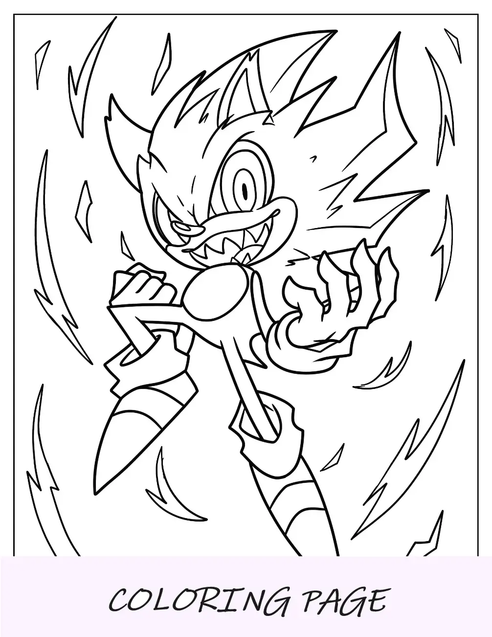 Página para colorir do Evil Super Sonic com dentes afiados