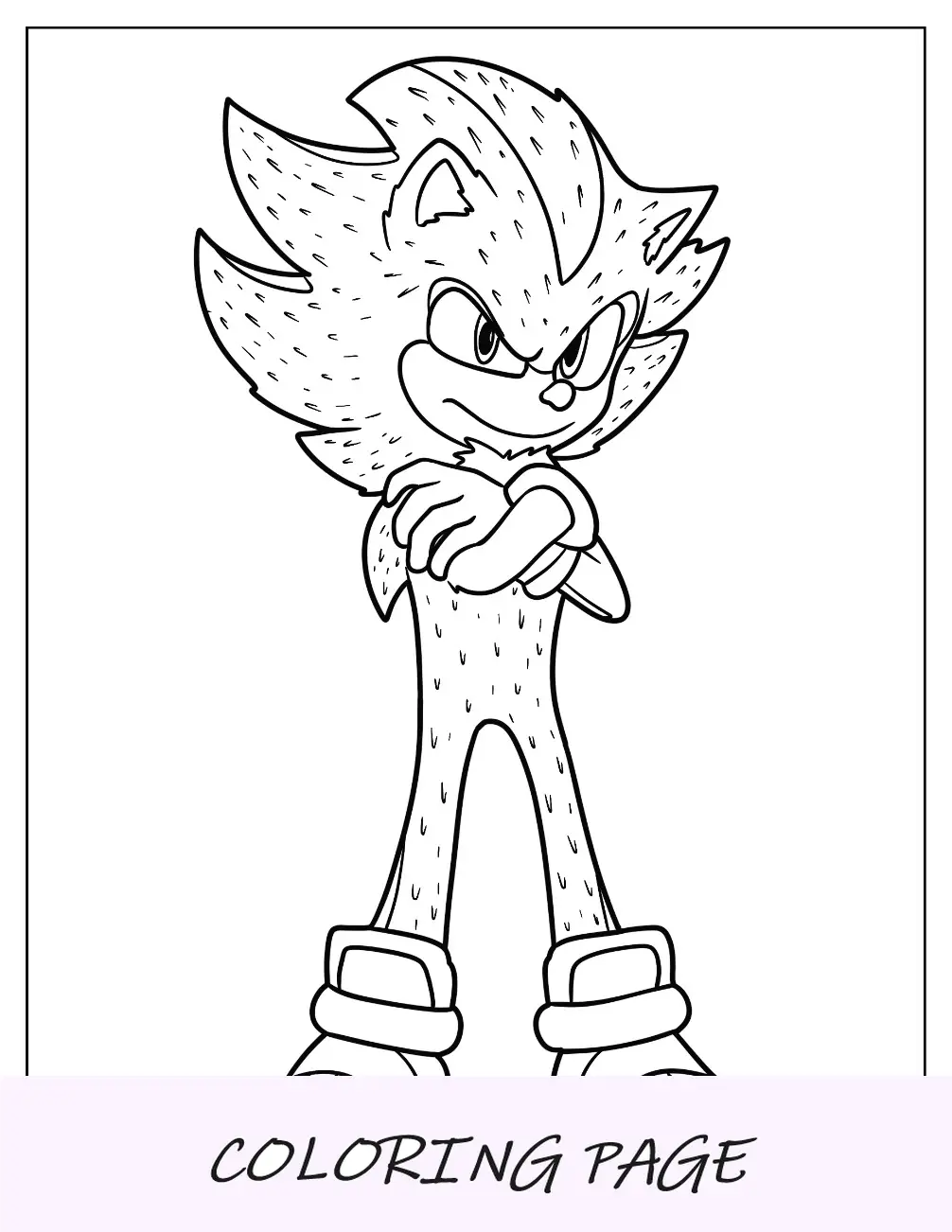 Página detalhada para colorir Super Sonic com braços cruzados