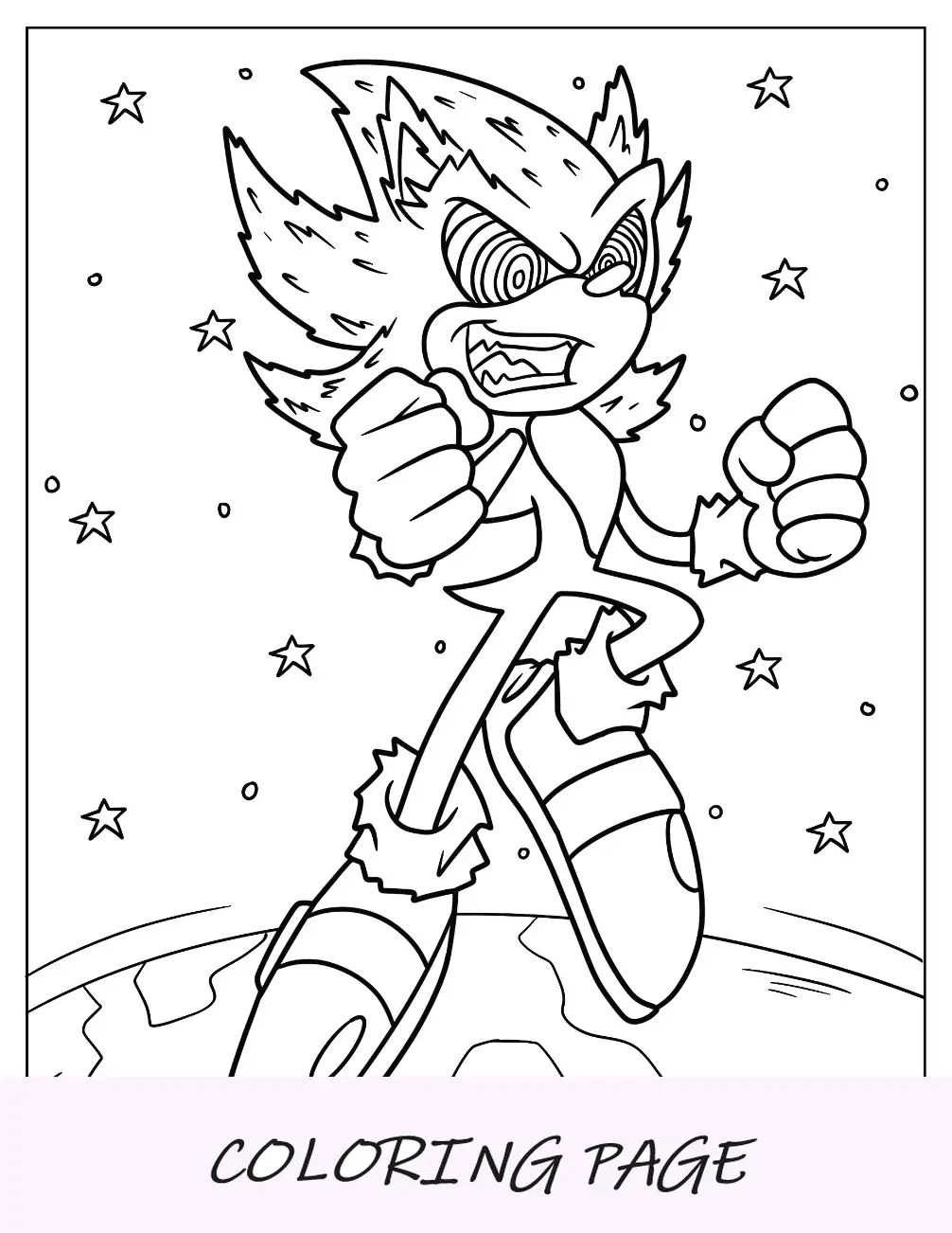 Página para colorir do Evil Super Sonic com olhos hipnóticos