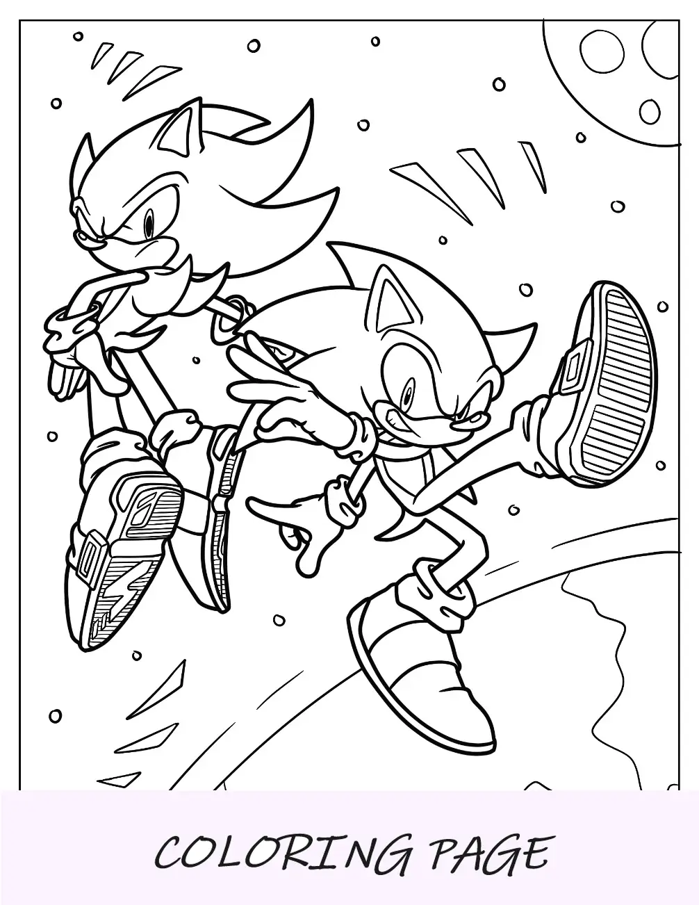 Página para colorir Super Sonic com Sonic no espaço sideral
