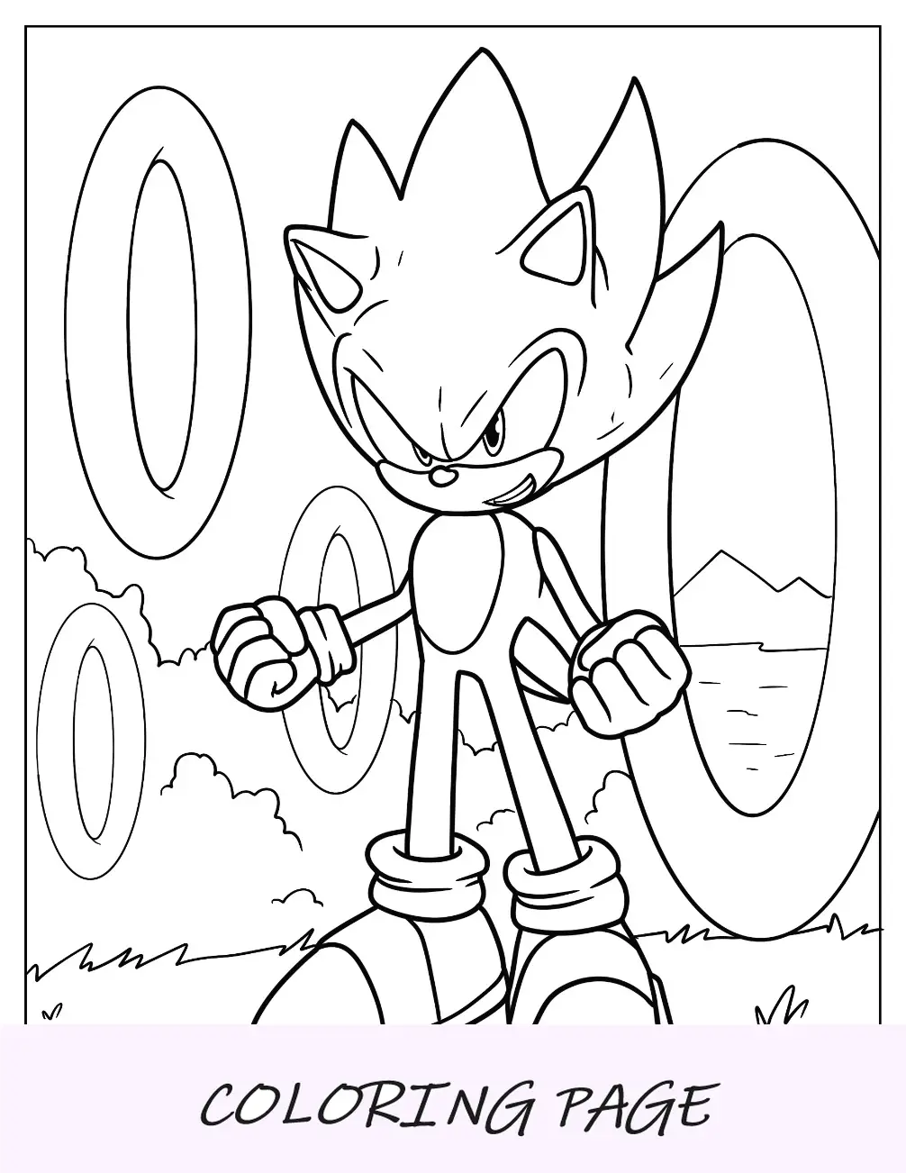 Super Sonic Coloring Page Power Up cercado por anéis