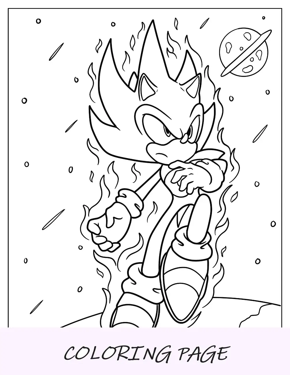 Página para colorir Super Sonic no espaço sideral
