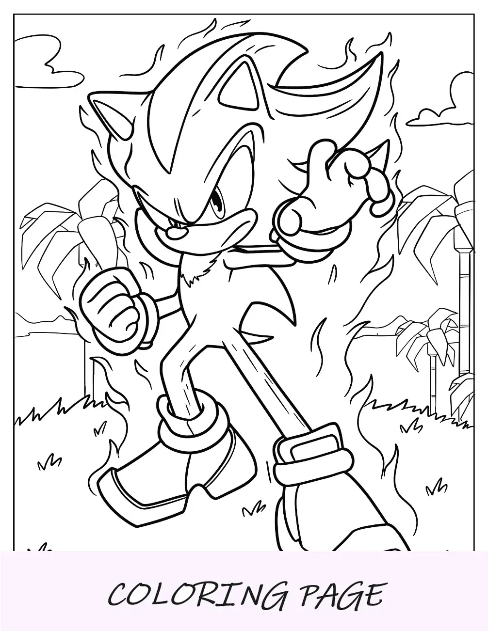 Página para colorir Super Sonic em pose de luta para crianças