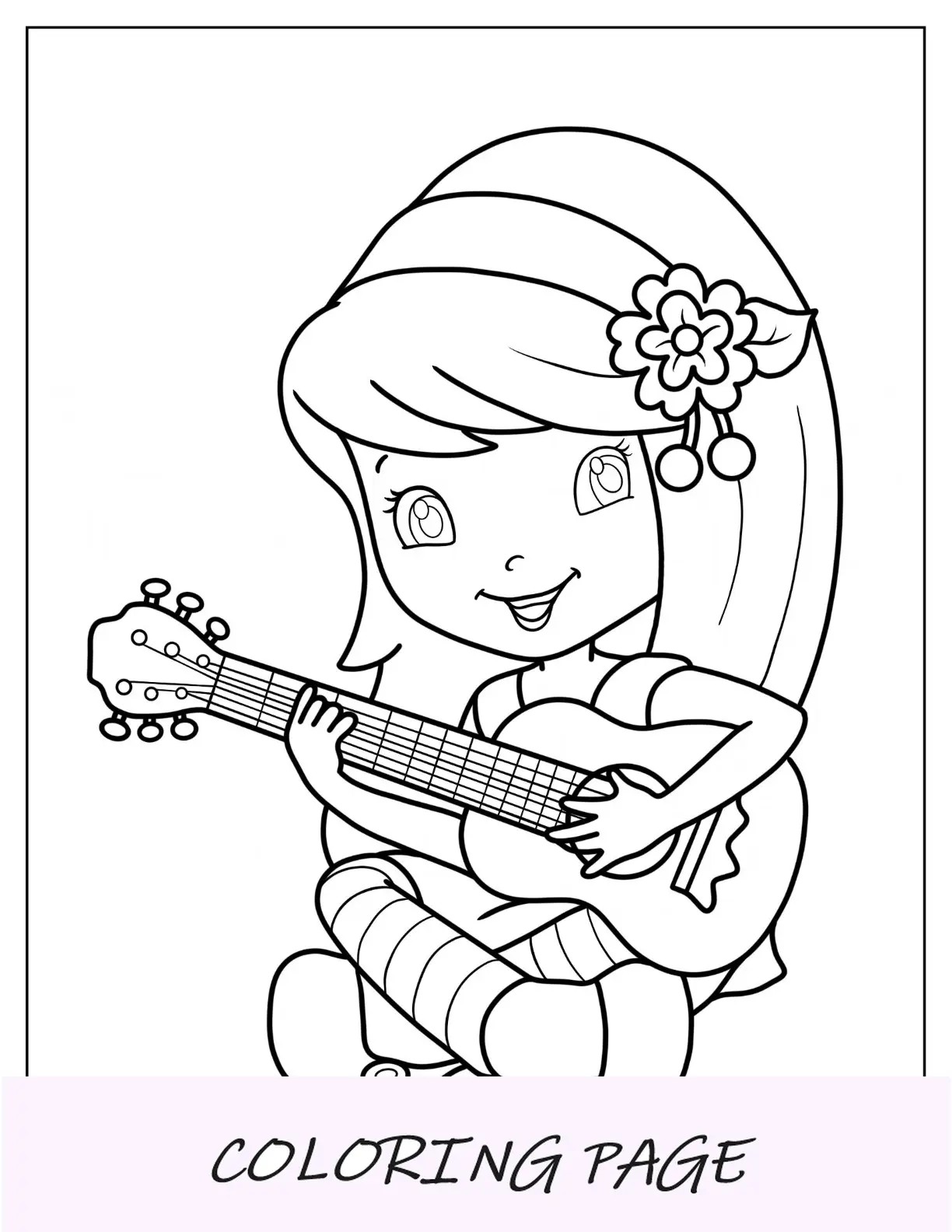 Página para colorear de Tarta de Fresa de Cherry Jam tocando la guitarra