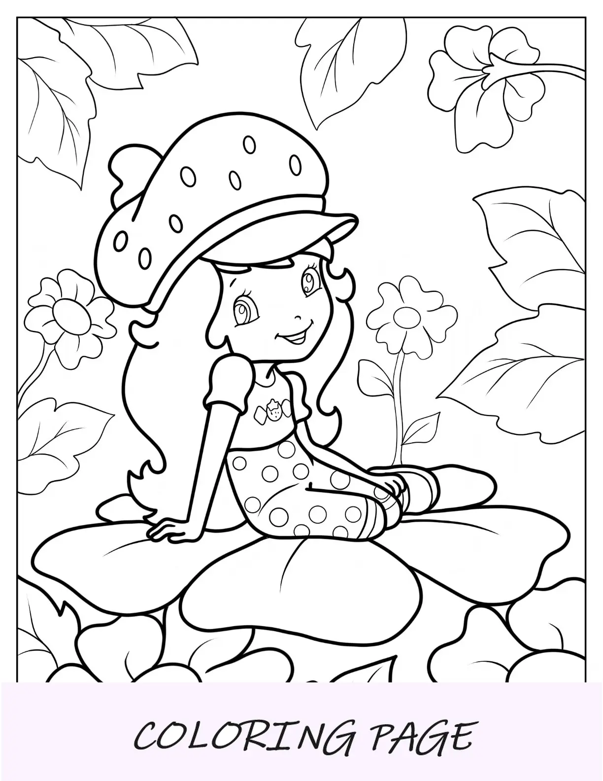 Dibujo para colorear de Tarta de Fresa sentada en una flor