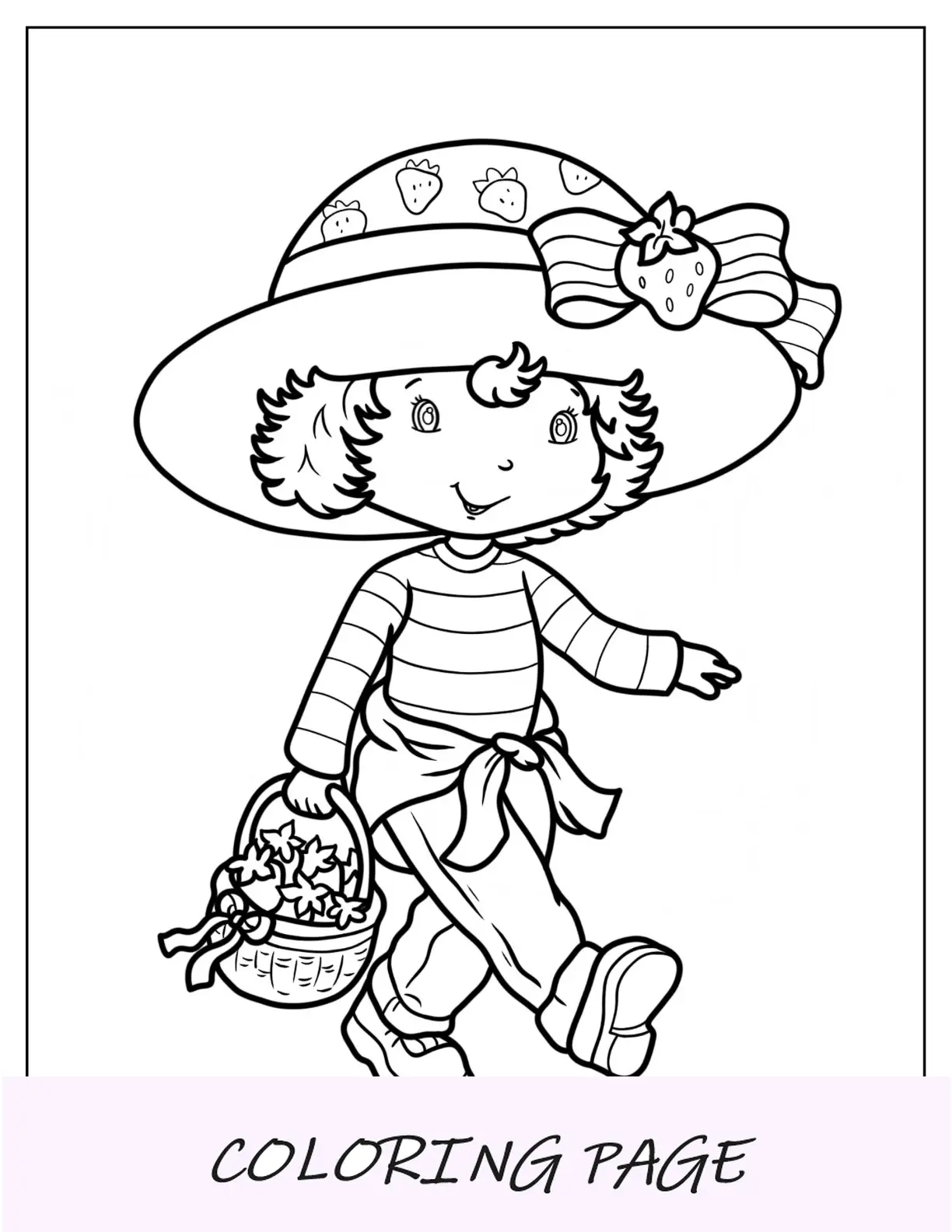 Dibujo para colorear de Tarta de Fresa con una cesta de fresas
