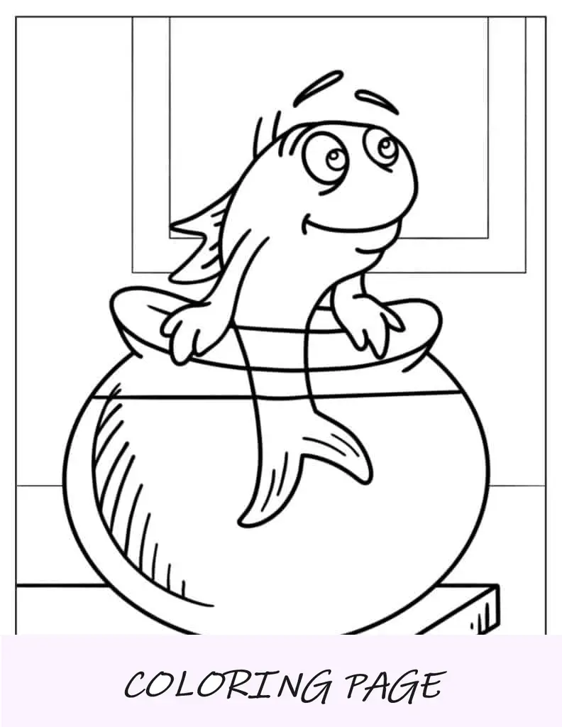 Página para colorir de peixe de gato com chapéu