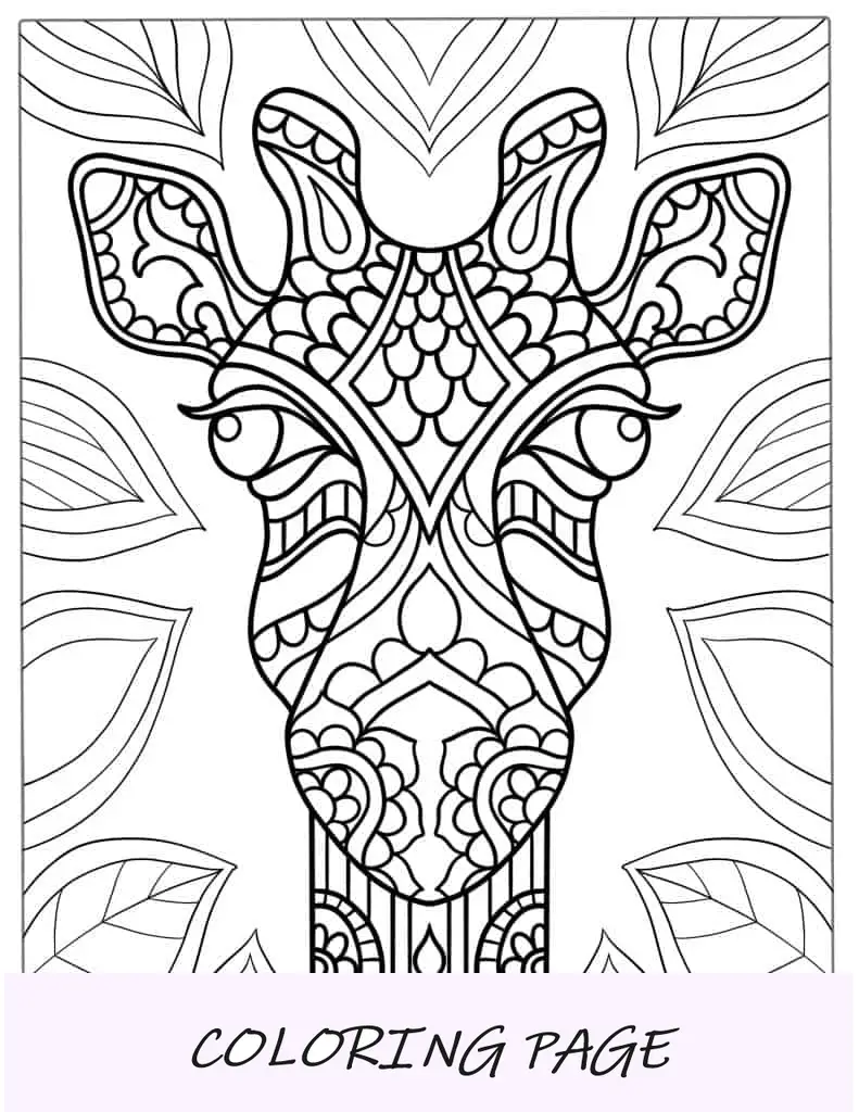 Hoja para colorear de mandala de jirafa