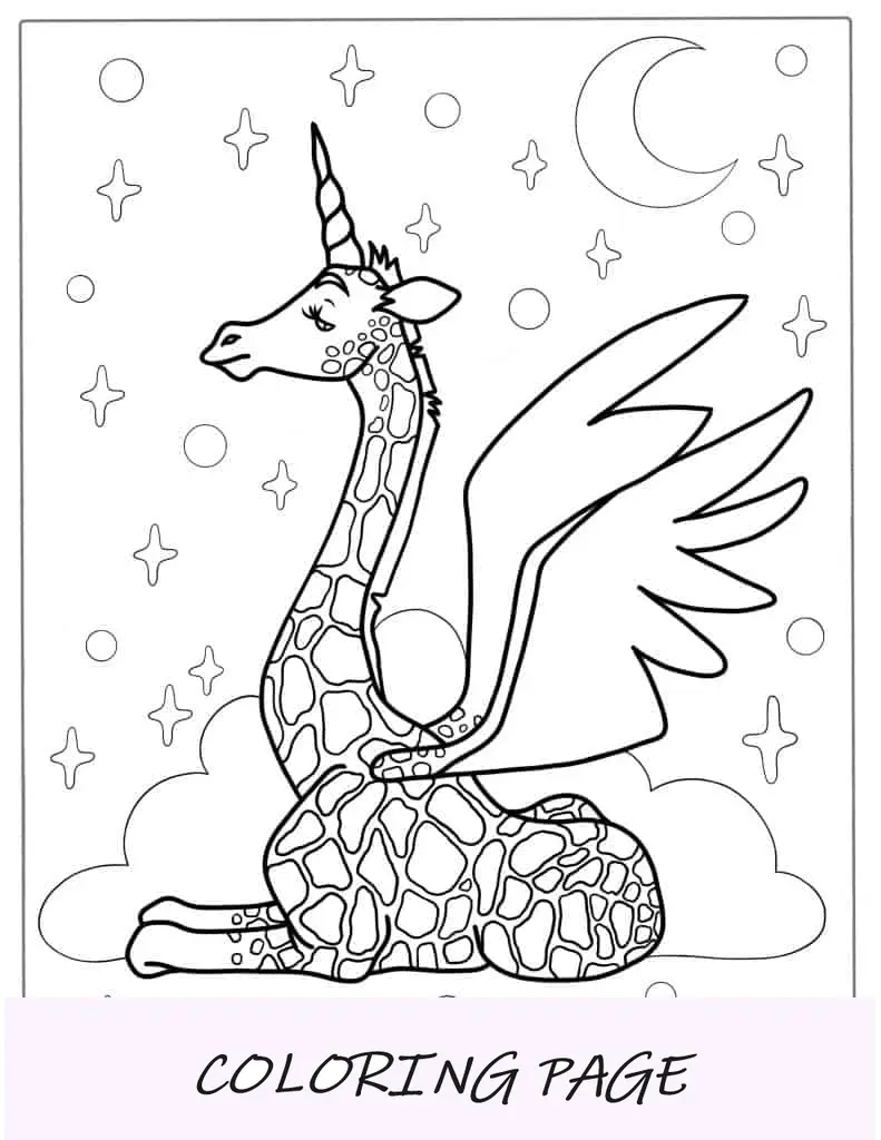 Página para colorear de jirafa unicornio para niños