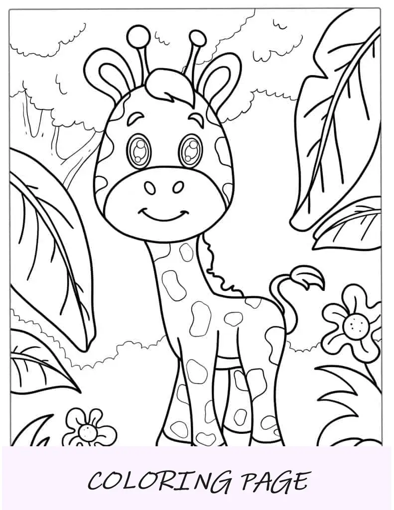 Página Para Colorear De Jirafa De Dibujos Animados Fácil Para Niños