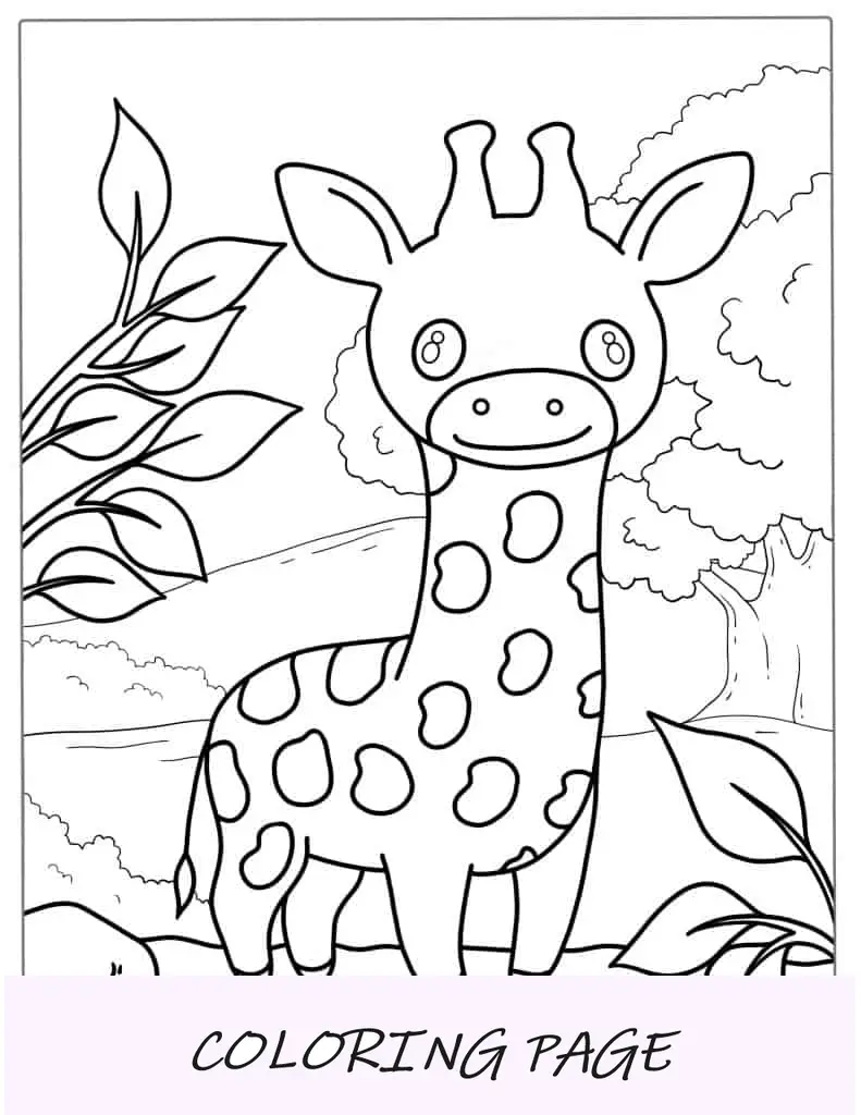 Página para colorear de una jirafa con temática kawaii