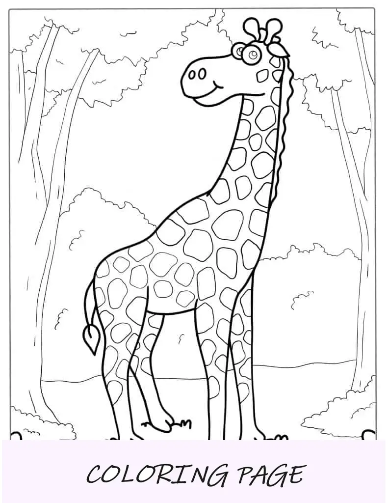 Imagen fácil para colorear de jirafa para niños en edad preescolar