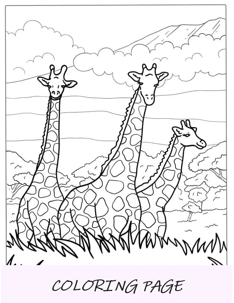 Una torre de jirafas en estado salvaje para colorear