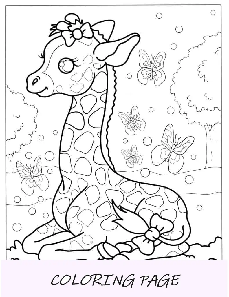 Jirafa Temática Kawaii Para Colorear