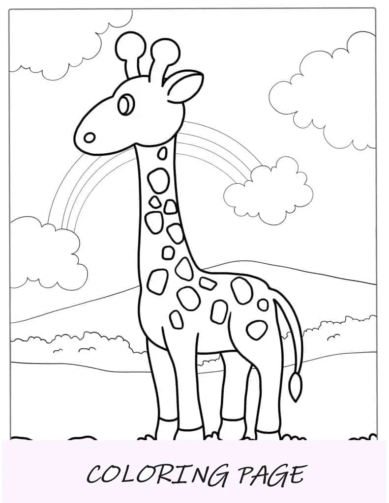 Página para colorear de jirafa simple con arco iris