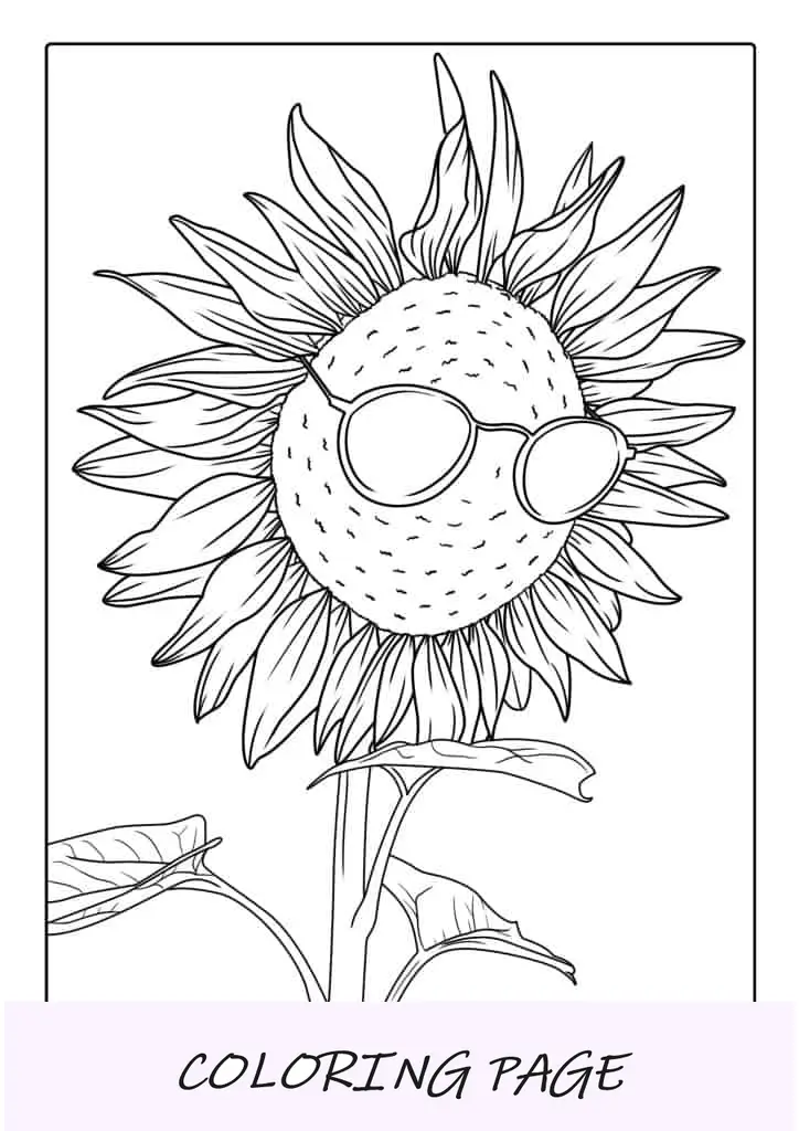 Genial girasol con gafas de sol para colorear