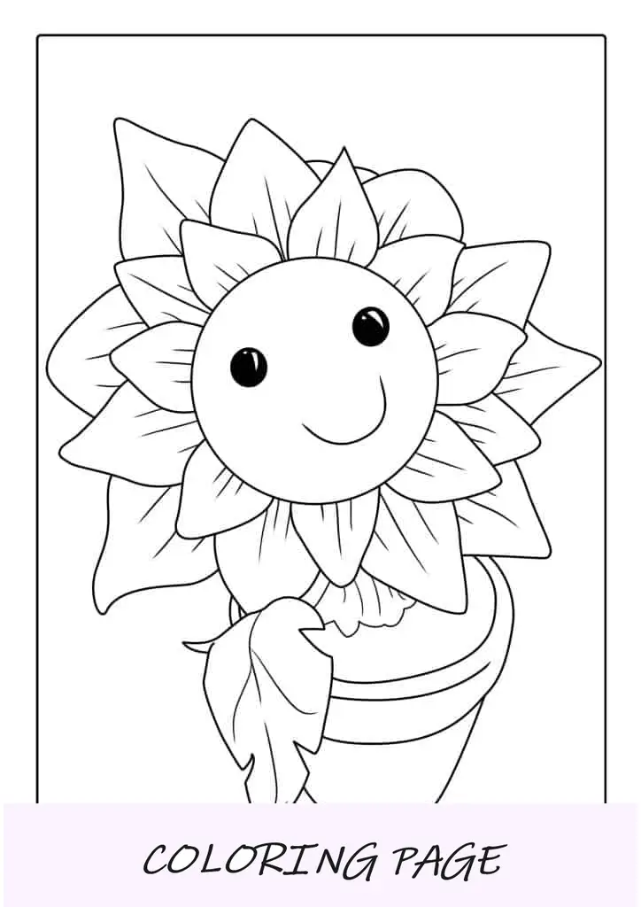 Lindo girasol sonriente para colorear para niños