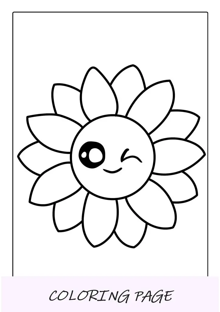 Lindo Girasol Guiño Para Colorear