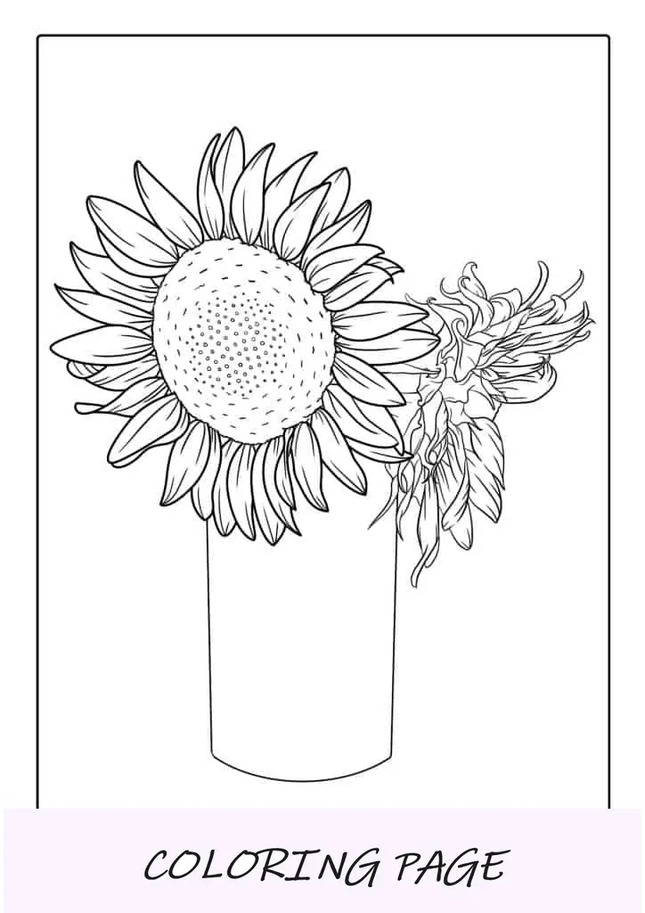 Hoja para colorear de girasoles en florero