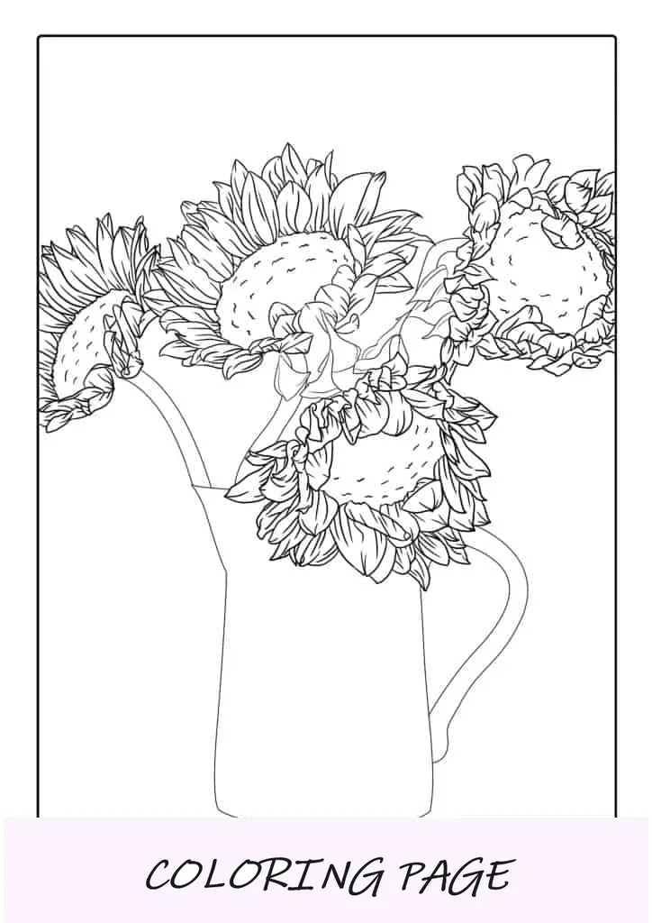 Jarrón de girasoles para colorear