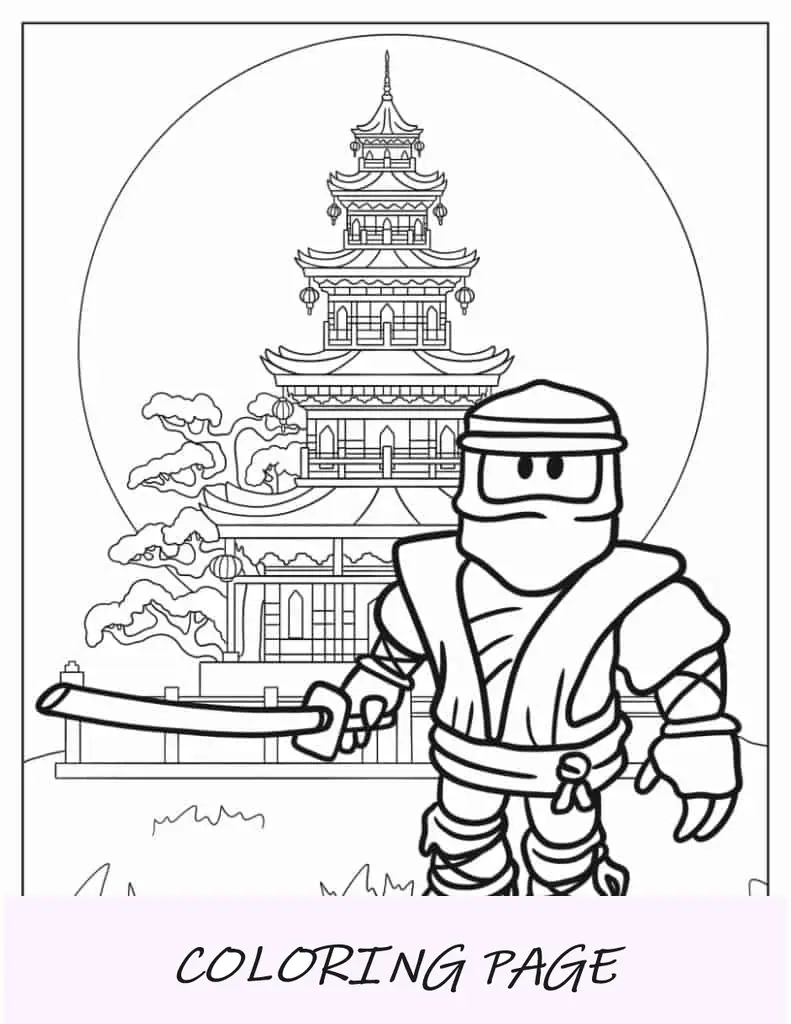 Roblox Neon Ninja vor dem japanischen Schloss
