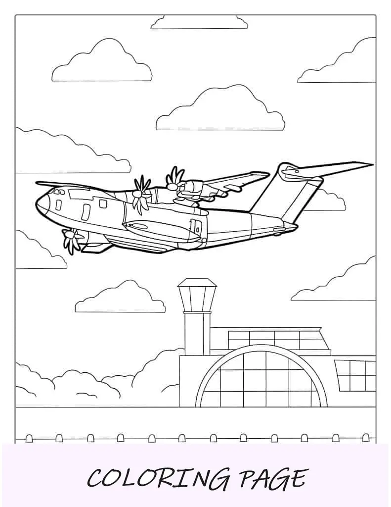Página para colorir de avião do exército dos EUA C-17
