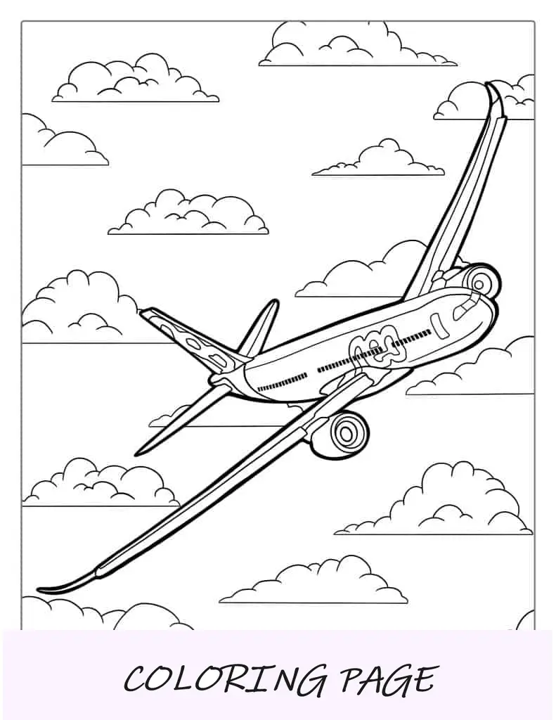 Página para colorir do Airbus A320 voando no céu