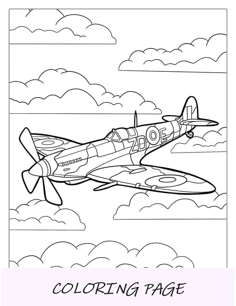 Página para colorir do avião Spitfire