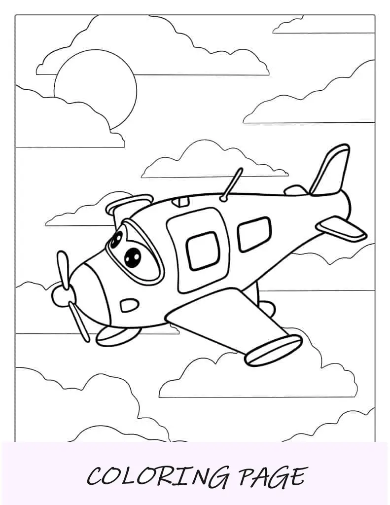 Página para colorir fácil de um avião