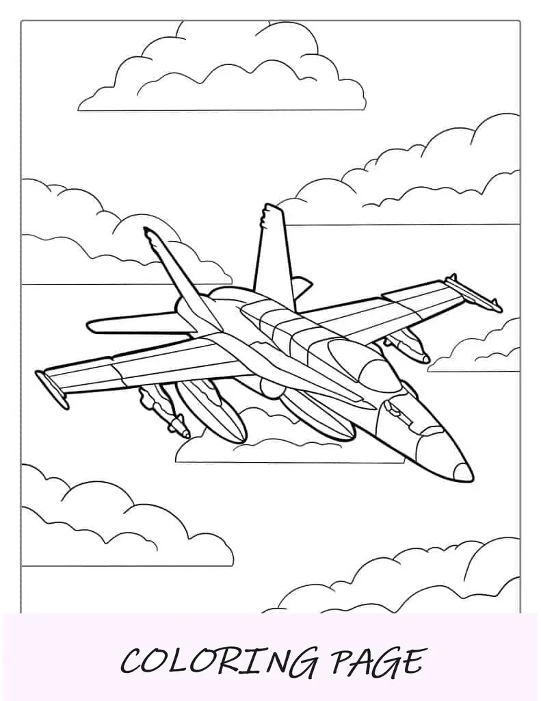 Folha para colorir de jato do Exército dos EUA F18