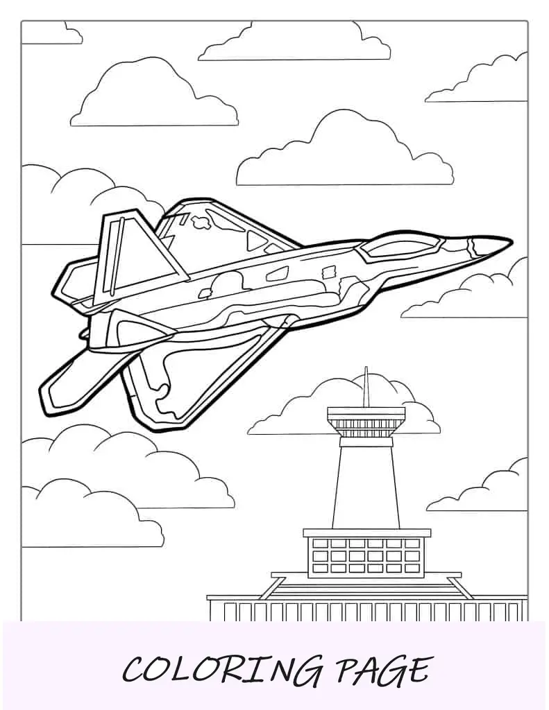 Folha para colorir de jato de combate para crianças