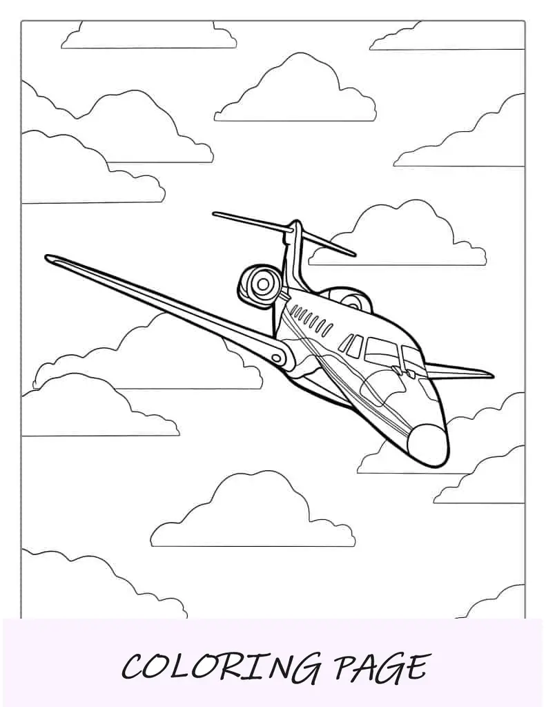 Avião particular voando nas nuvens para colorir