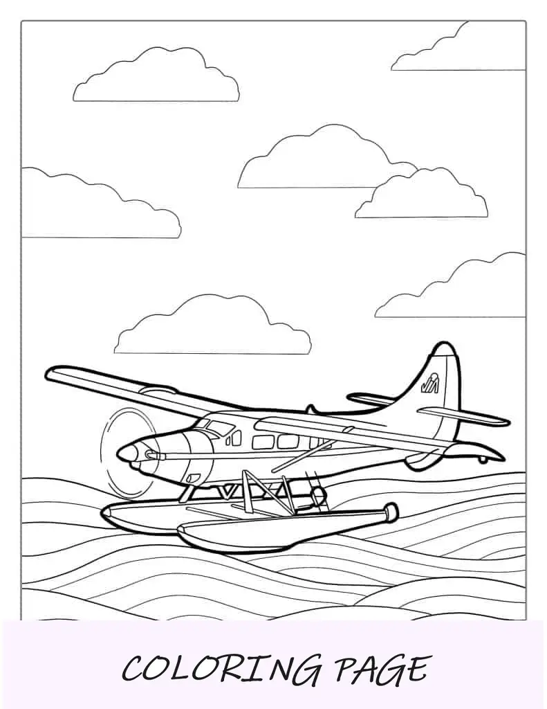 Página para colorir de hidroavião flutuando na água