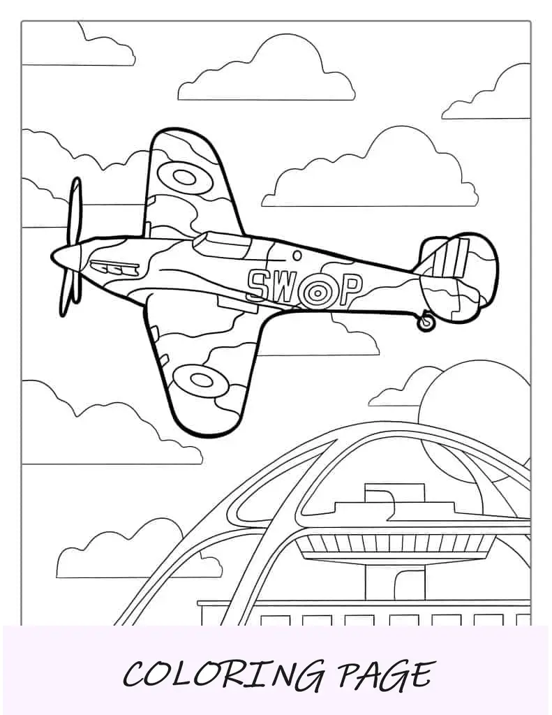 Página para colorir do avião Spitfire para crianças
