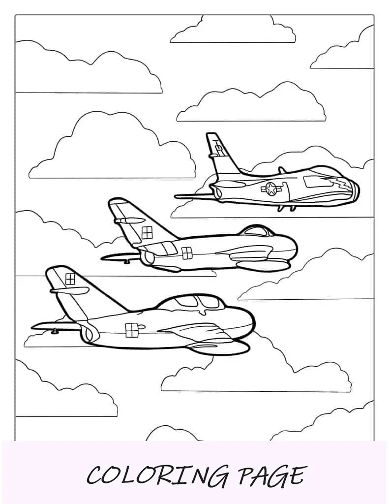 Imagem para colorir de três planos voando juntos