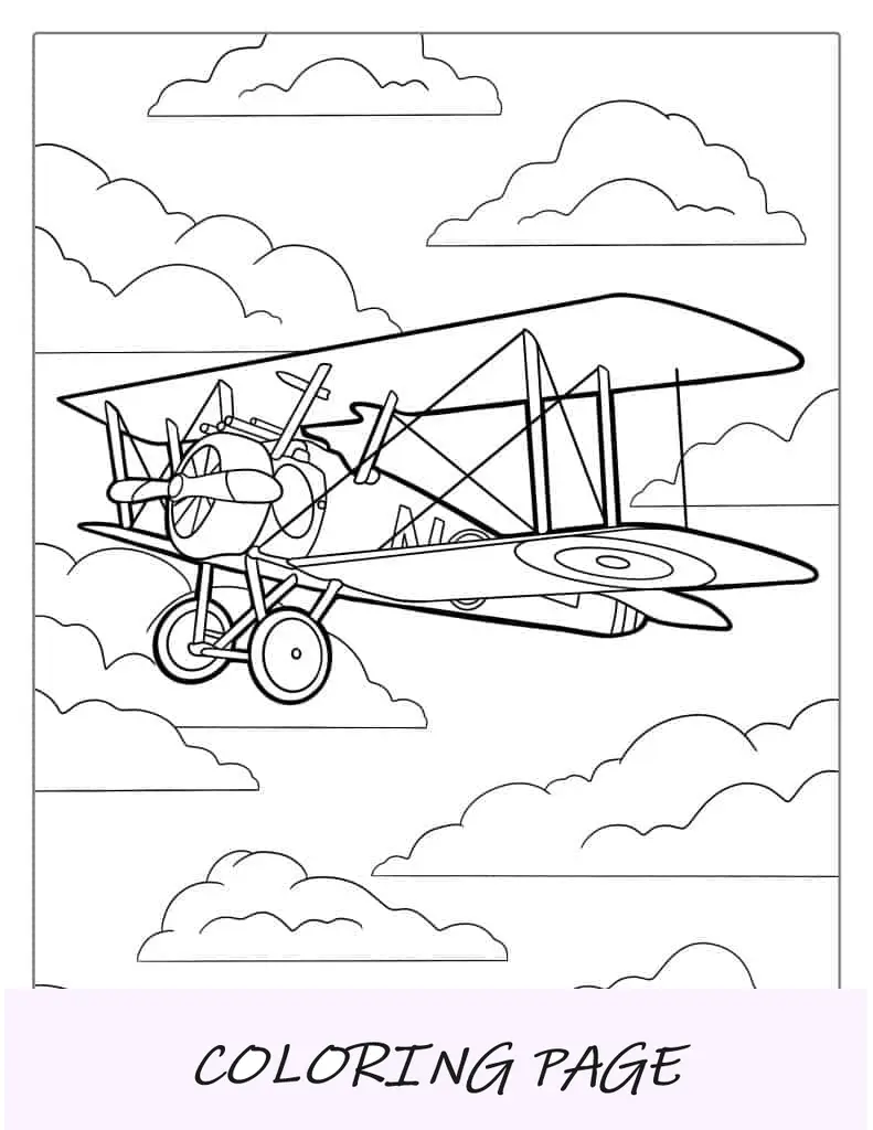 Página para colorir de avião de combate da Primeira Guerra Mundial