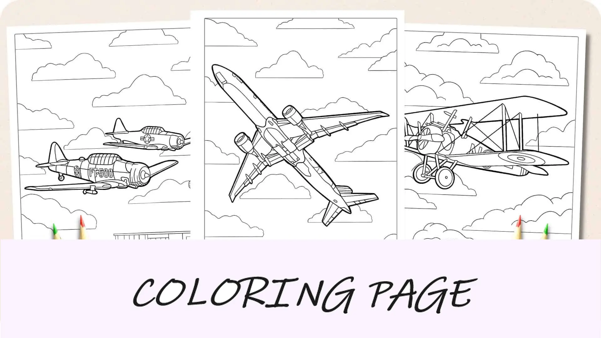 Imagem em destaque de páginas para colorir de aviões