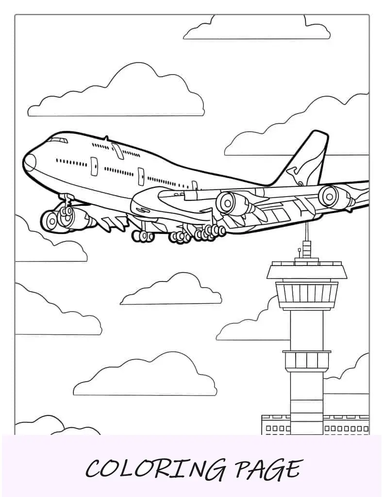 Avião Boeing 747 no aeroporto para colorir
