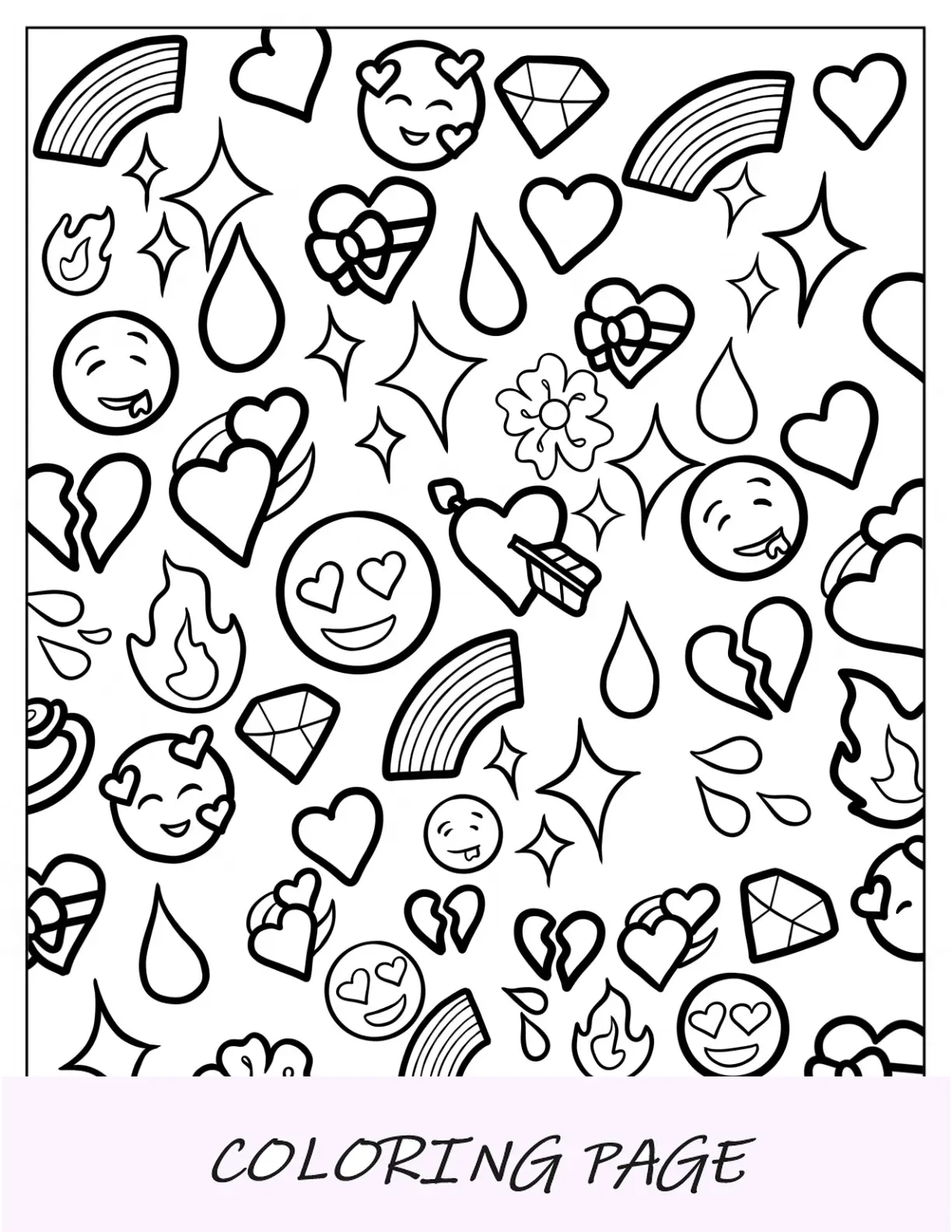 Emoji Pagina da colorare con elenco di emozioni e sentimenti per bambini