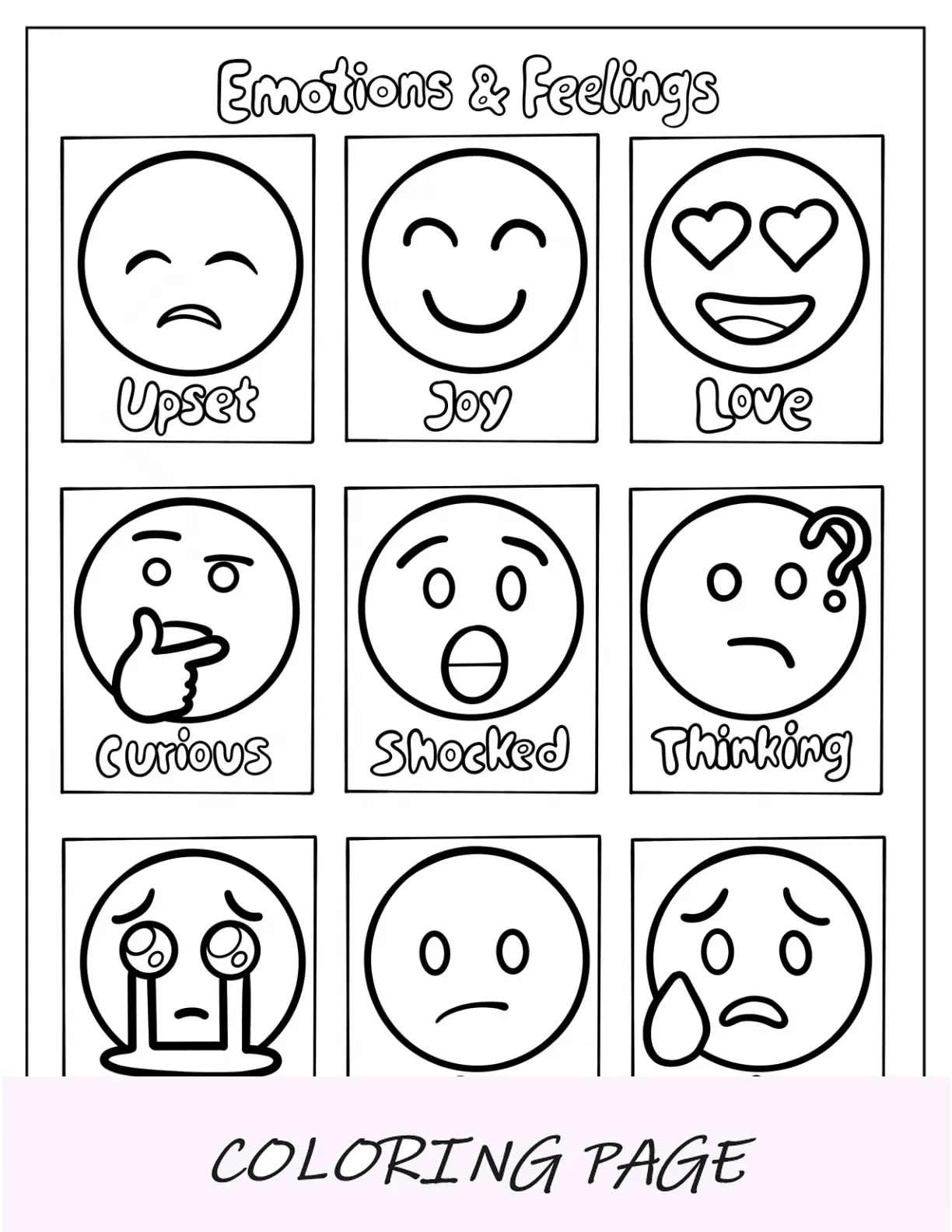 Emoji da colorare pagina varietà di volti, oggetti e cibo