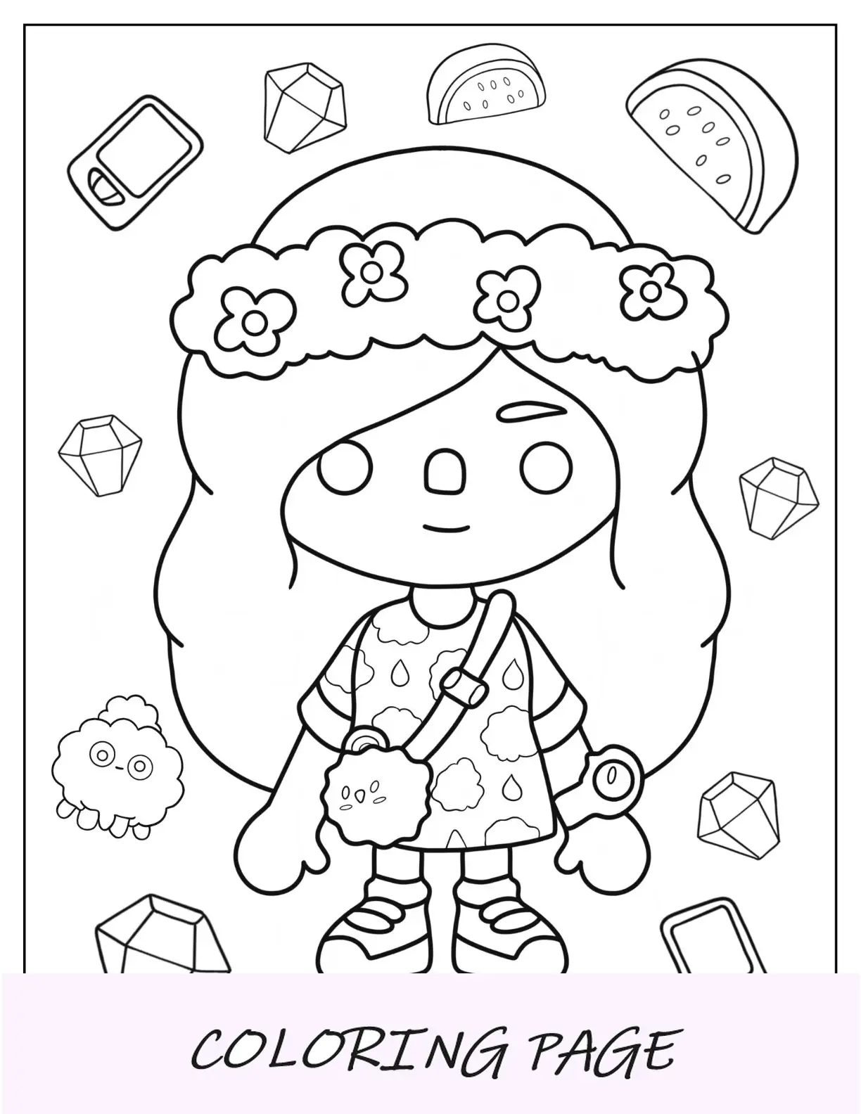 Garota fofa da Toca Boca usando uma coroa de flores