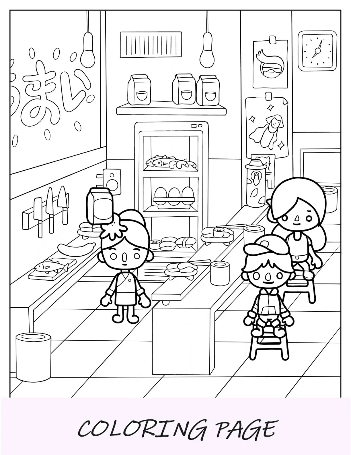 Folha para colorir do restaurante japonês Toca Boca Life World