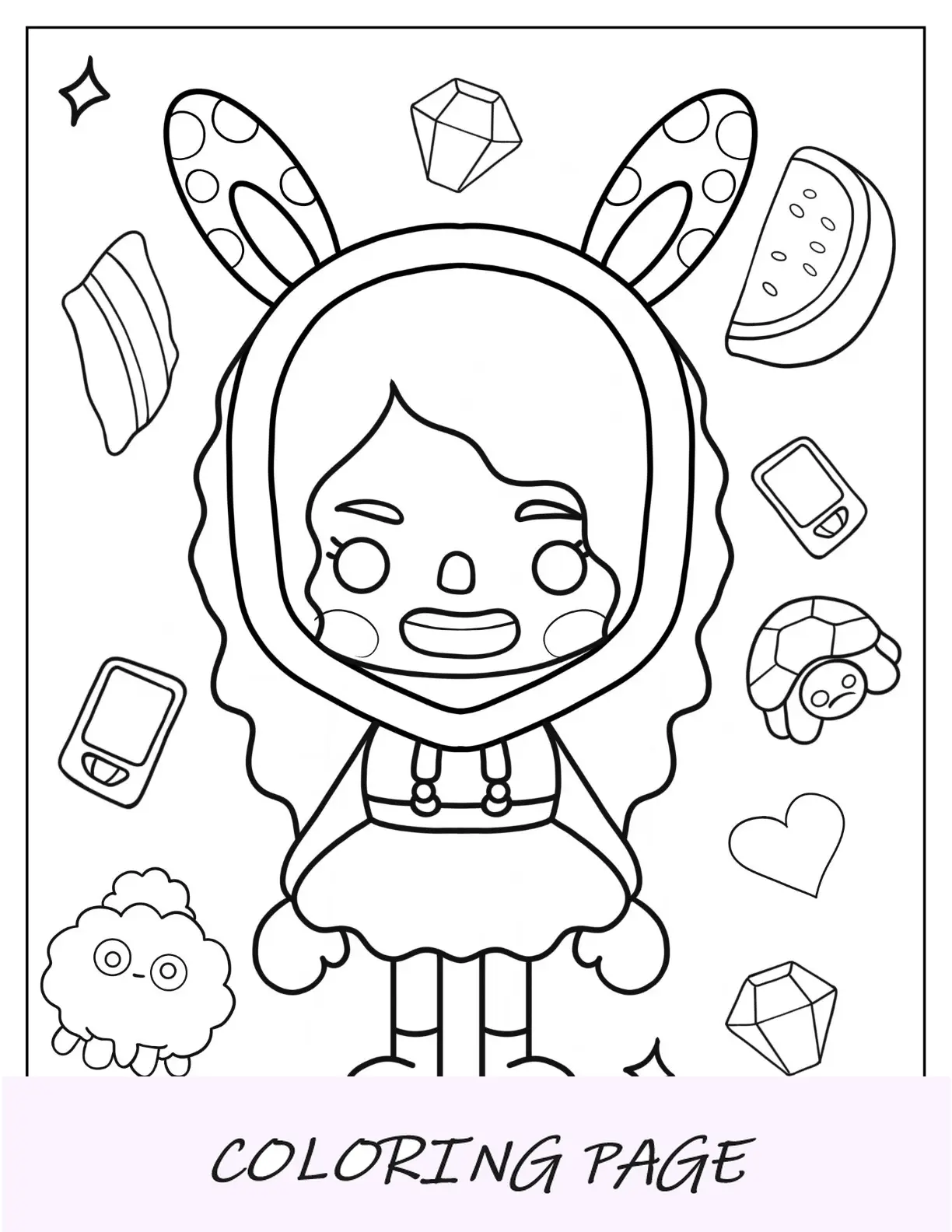 Toca Boca Girl com vestido e orelhas de coelho