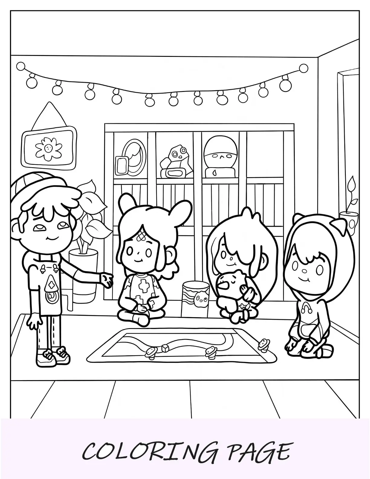 Folha para colorir de Toca Boca Friends jogando jogo de tabuleiro