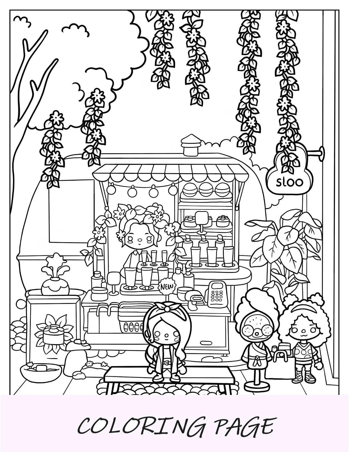 Linda página para colorir do estande de cuidados com a pele da Toca Boca